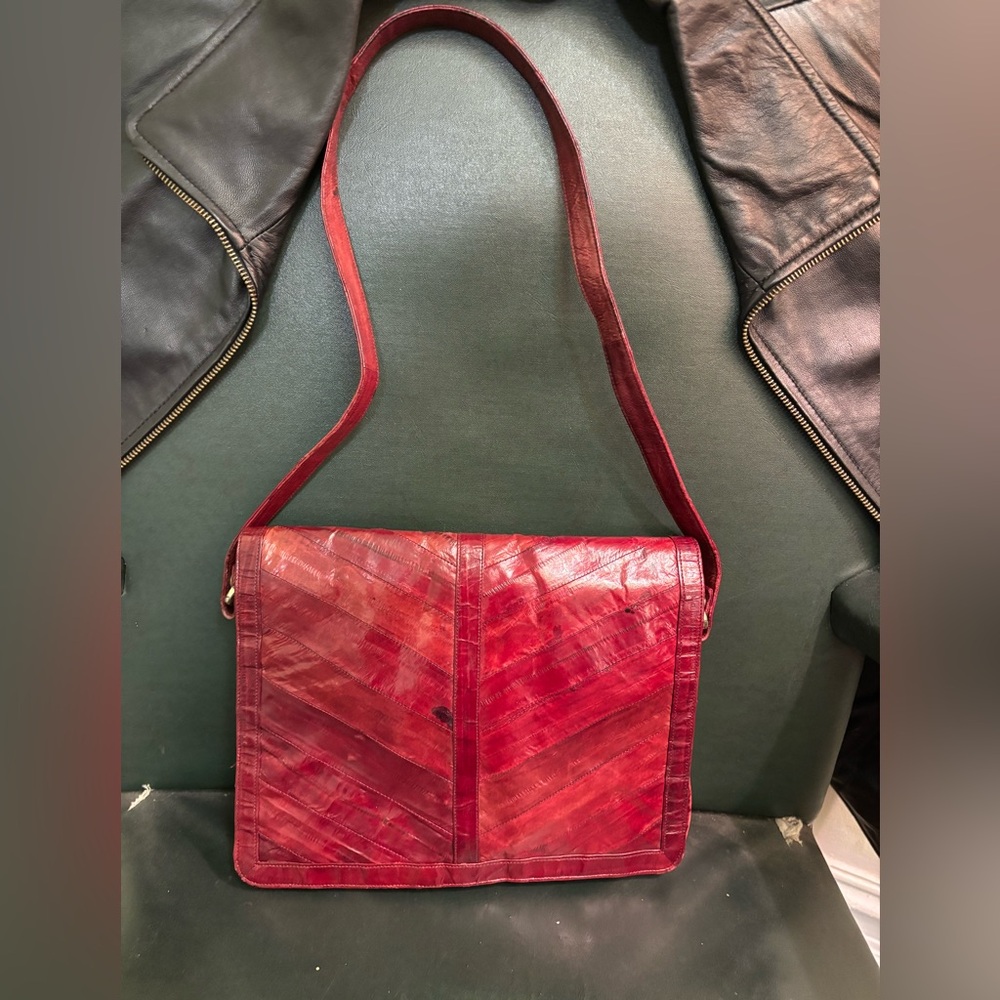 Vintage Eel Skin Red Leather Crossbody Bag